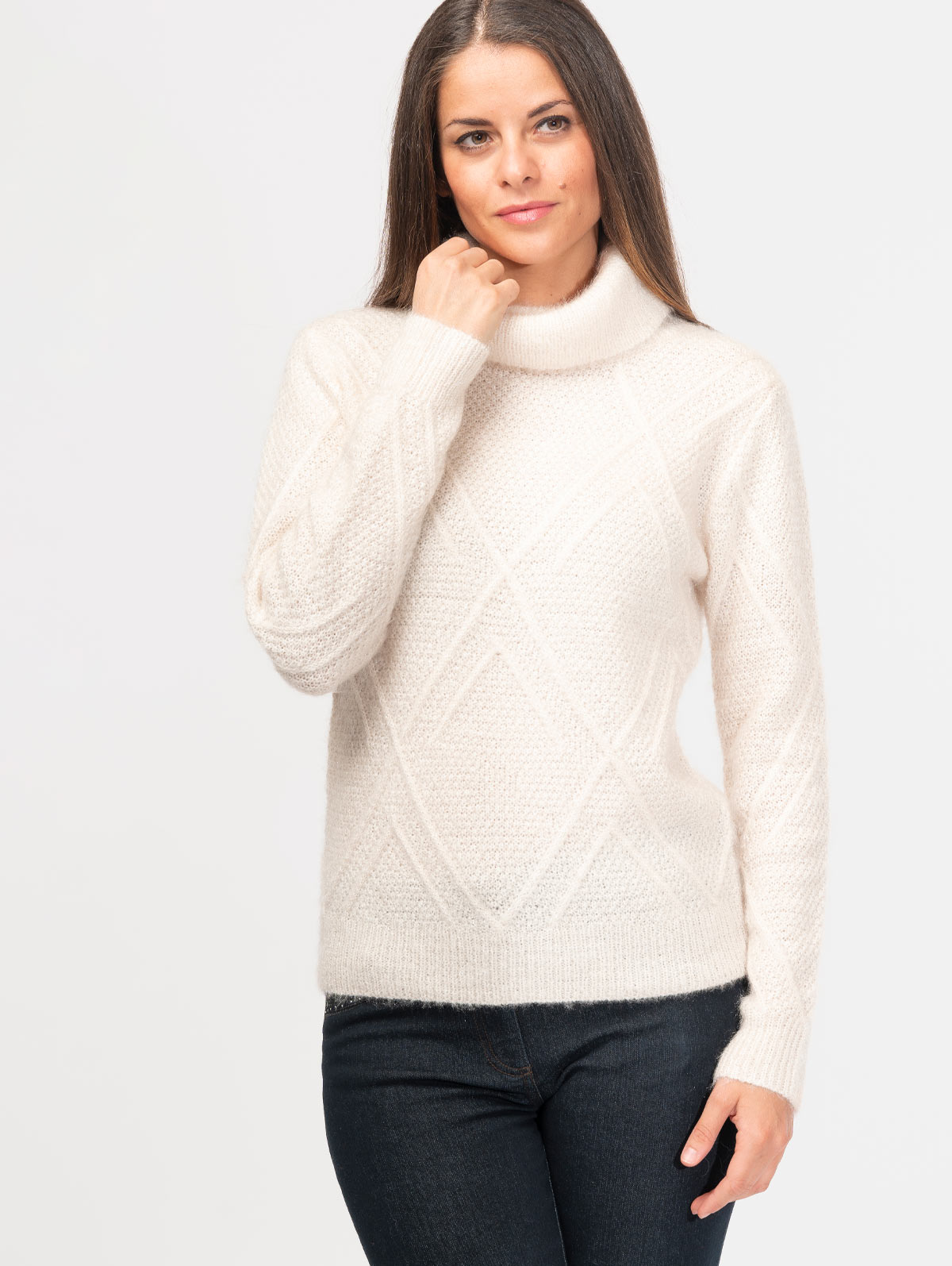 Pull col boule losanges fantaisie