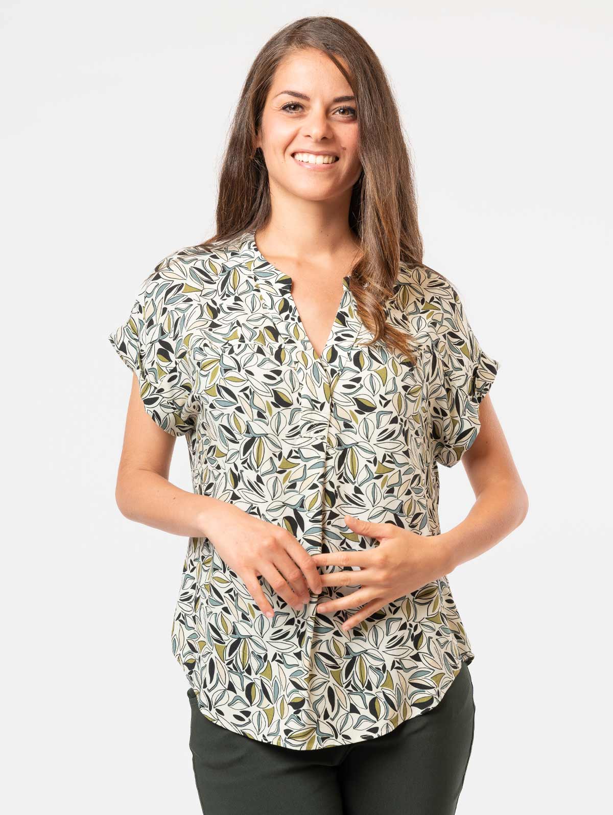 Blouse col tunisien imprimé feuilles - maboutiqueplus