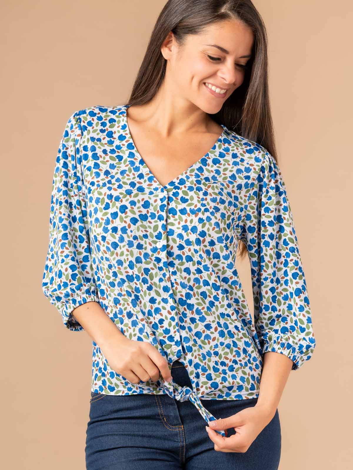 Blouse imprimé tulipes bas noué